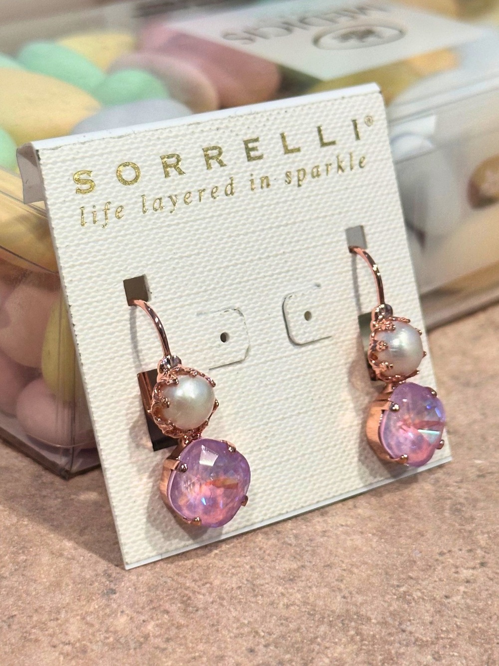 RARE Saphiret and Pearl Sorrelli Lever Drop Earrings - Picture 7 of 9